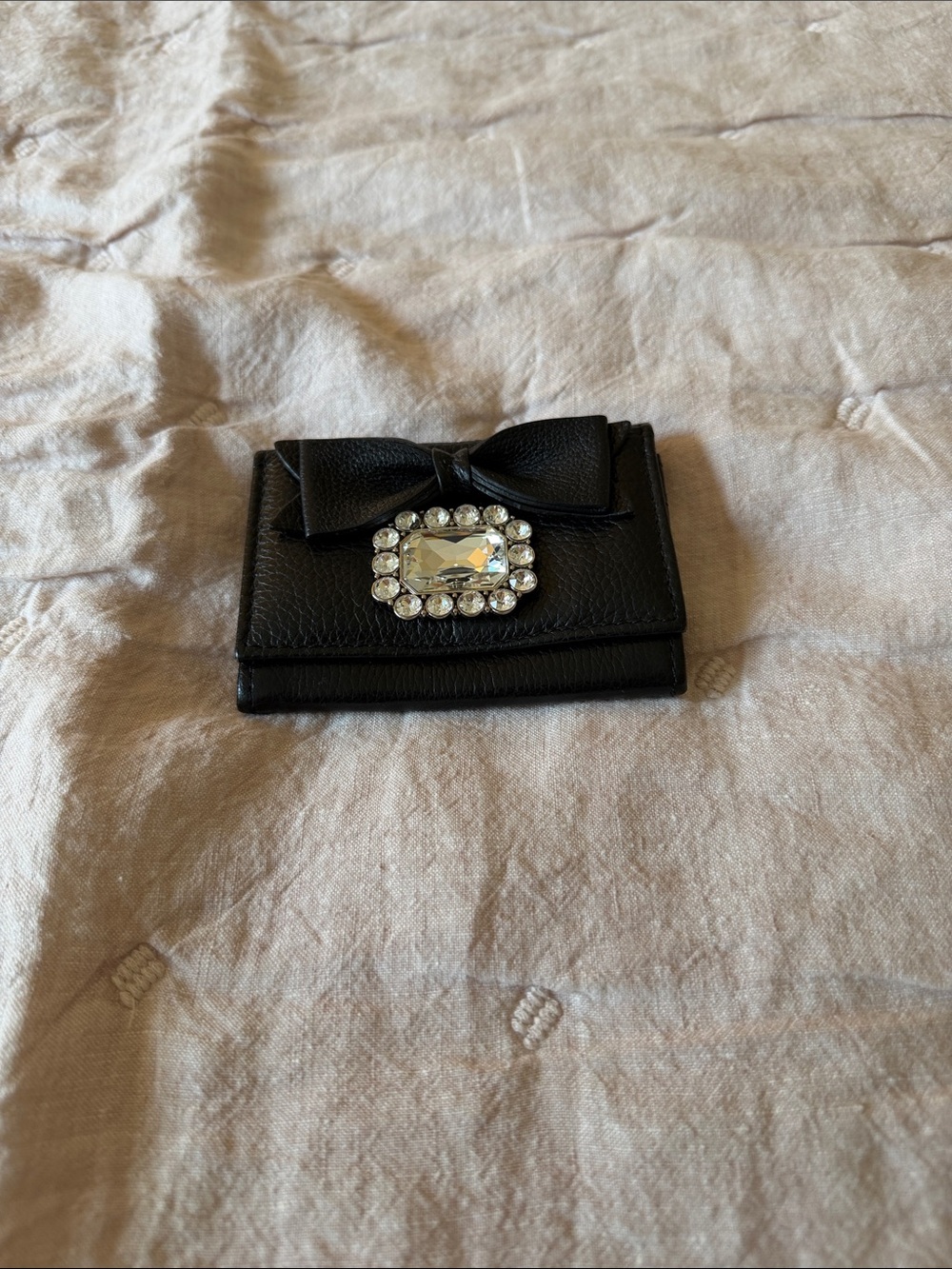 Brighton Black Bow Compact Wallet with Crystal Brooch